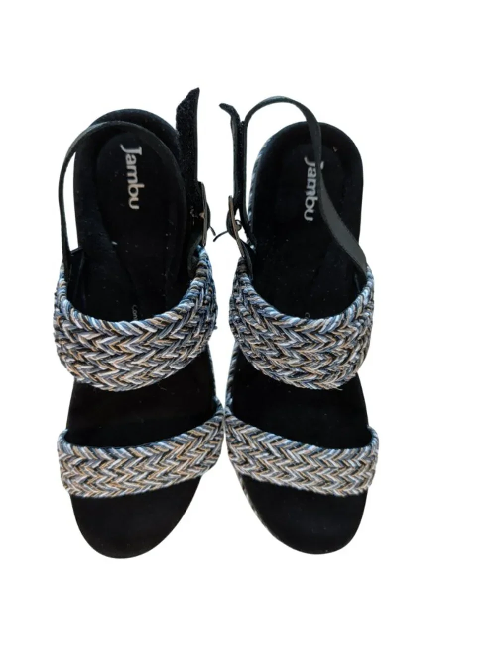 Jambu Destiny Women’s 9M Platform Wedge Sandals Braided Strappy Black Gray